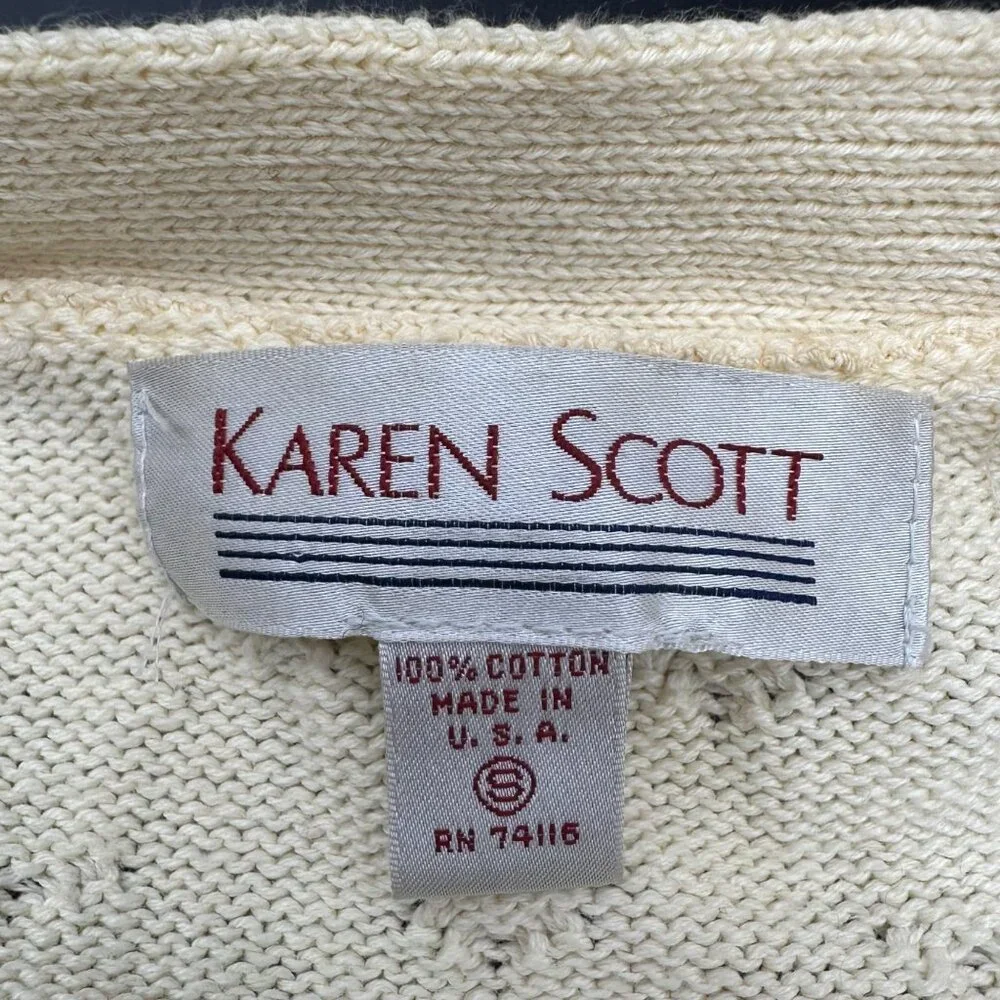 Vintage Cardigan Sweater Karen Scott USA Cotton Pale Yellow Womens Small 1980s - Picture 4 of 9